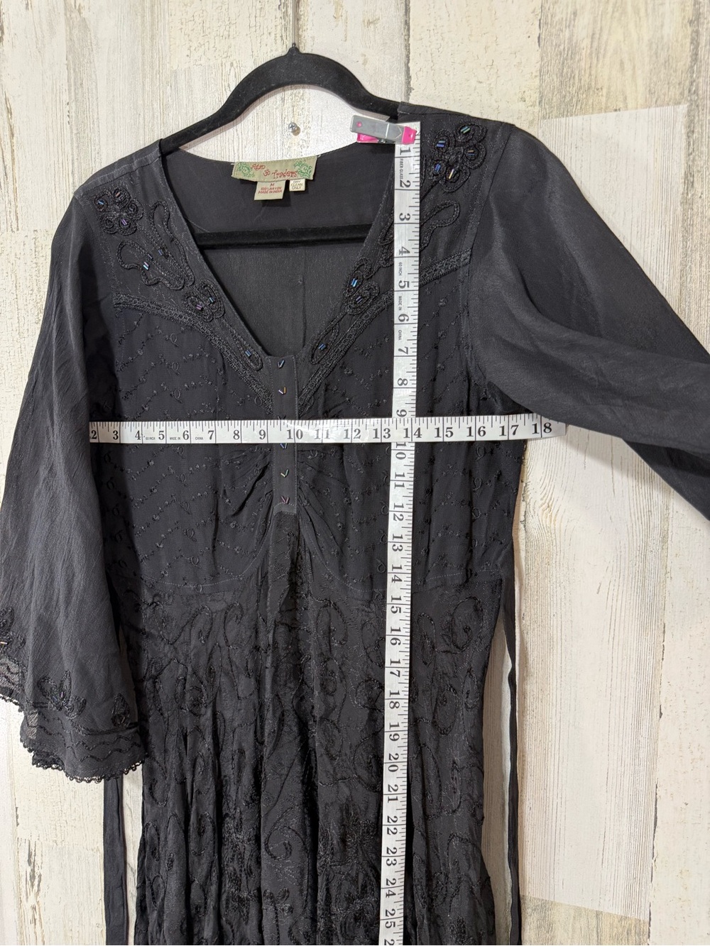 Butterfly Rayon Black Embroidered Maxi Dress Trumpet Sleeve - Picture 7 of 15